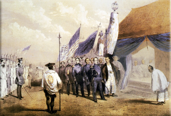 Commodore Matthew Perry signs the Treaty of Kanagawa with the Japanese government, opening the ports of Shimoda and Hakodate to American trade