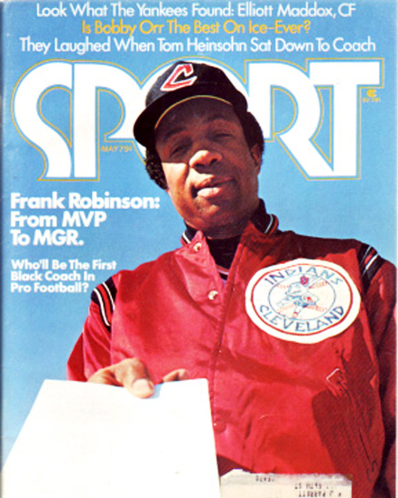 Frank Robinson manages the Cleveland Indians in his first game as major league baseball's first African American manager