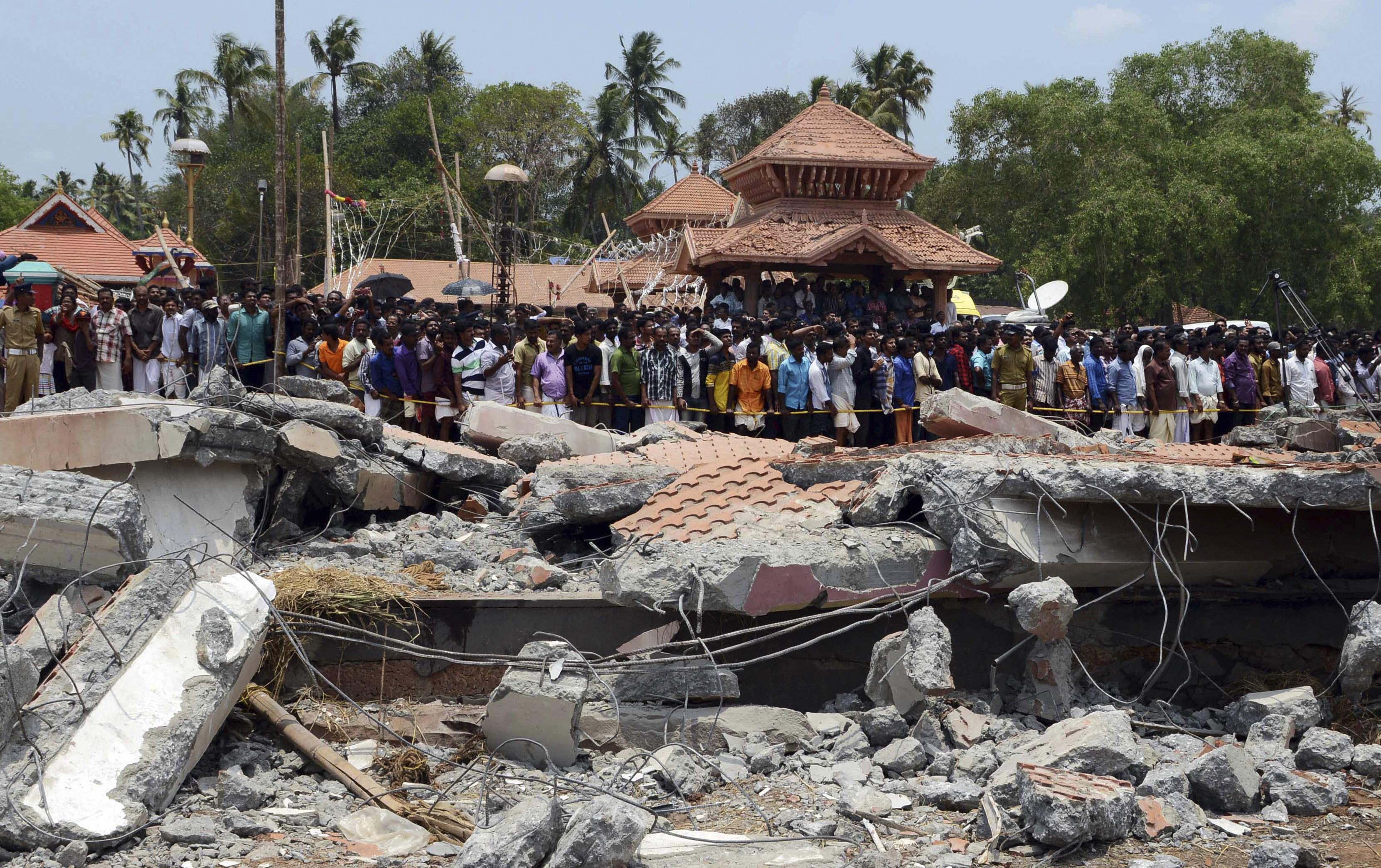 Paravur temple accident in which a devastating fire caused by the explosion of firecrackers stored for Vishu, kills more than one hundred people
