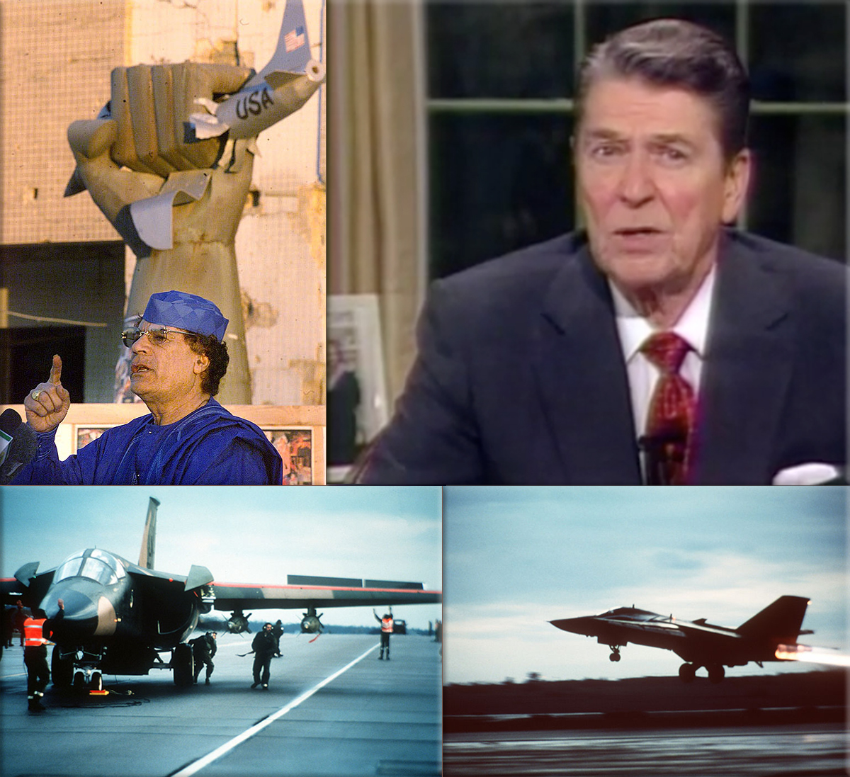 In retaliation for the April 5 bombing in West Berlin that killed two U.S. servicemen, U.S. president Ronald Reagan orders major bombing raids against Libya, killing 60 people