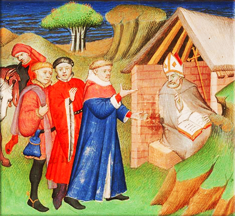 Ælfheah, Archbishop of Canterbury: A 15th-century illuminated manuscript showing Ælfheah being asked for advice