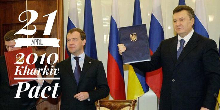 The controversial Kharkiv Pact (Russian Ukrainian Naval Base for Gas Treaty) is signed in Kharkiv, Ukraine, by Ukrainian President Viktor Yanukovych and Russian President Dmitry Medvedev; it was unilaterally terminated by Russia on March 31, 2014.