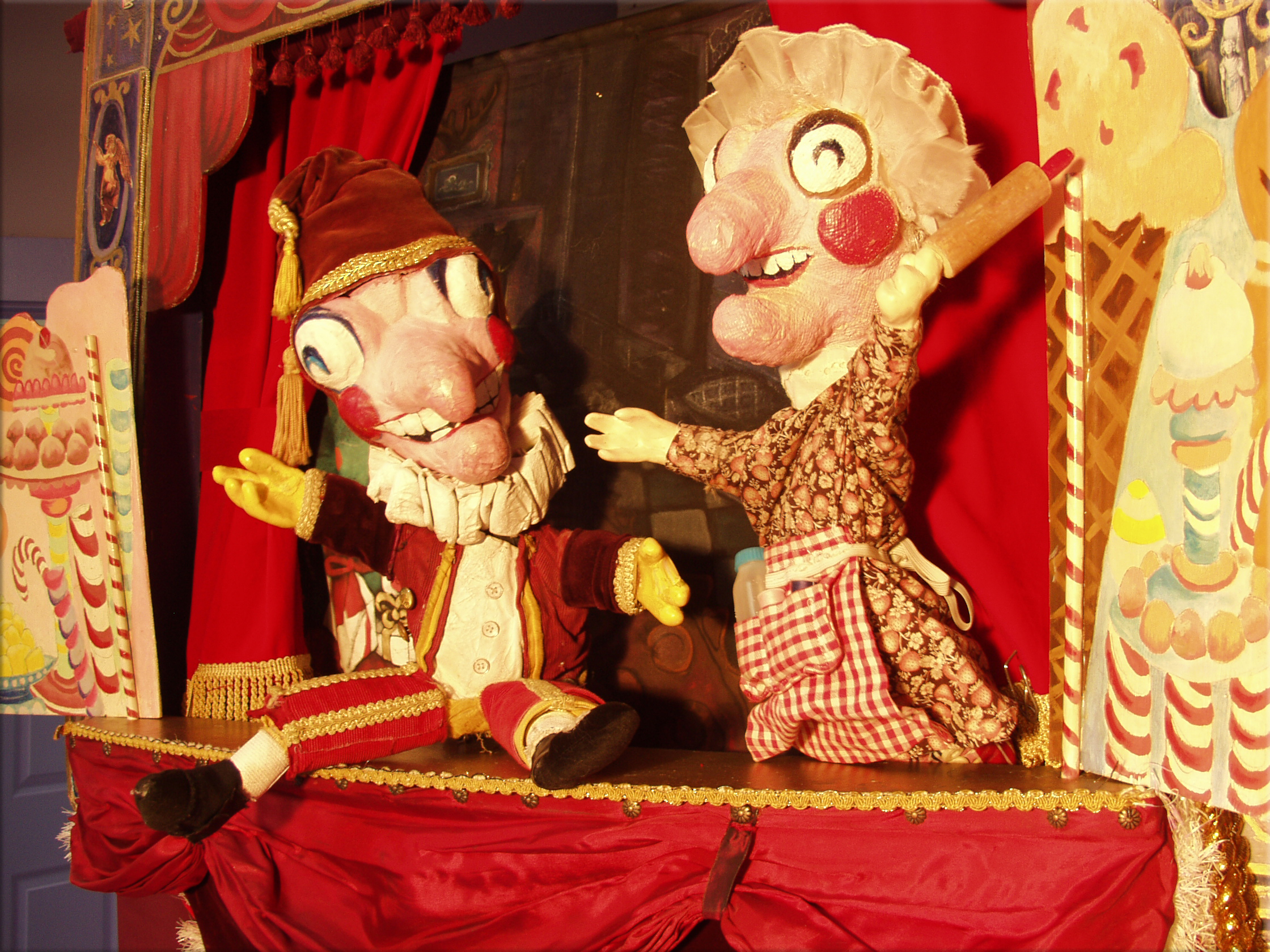 Puch and Judy Show: Mr. Punch and his wife, Judy.