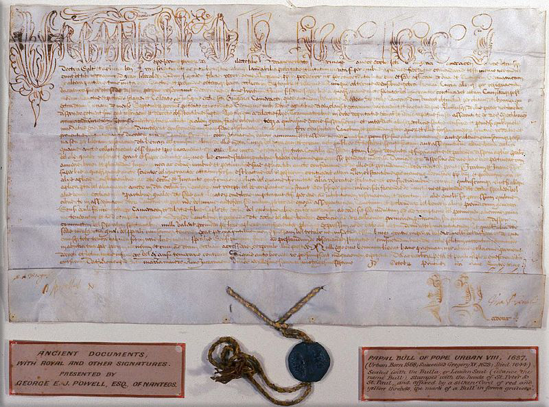 Papal bull: is a particular type of letters patent or charter issued by a Pope of the Catholic Church. (It is named after the lead seal (bulla) that was appended to the end in order to authenticate it.)