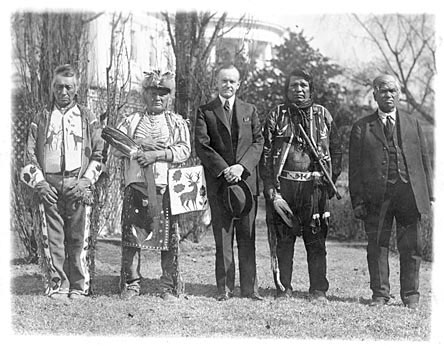 Native American Citizenship: President Calvin Coolidge with four Osage Indians after Coolidge signed the bill granting Indians full citizenship