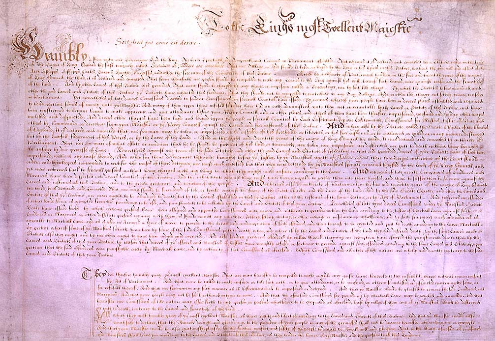 Petition of Right, a major English constitutional document, is granted the Royal Assent by Charles I and becomes law on June 7th, 1628.