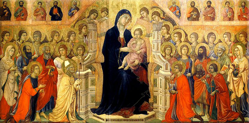 Duccio's Maestà Altarpiece, a seminal artwork of the early Italian Renaissance, is unveiled and installed in the Siena Cathedral in Siena, Italy on June 9th, 1311