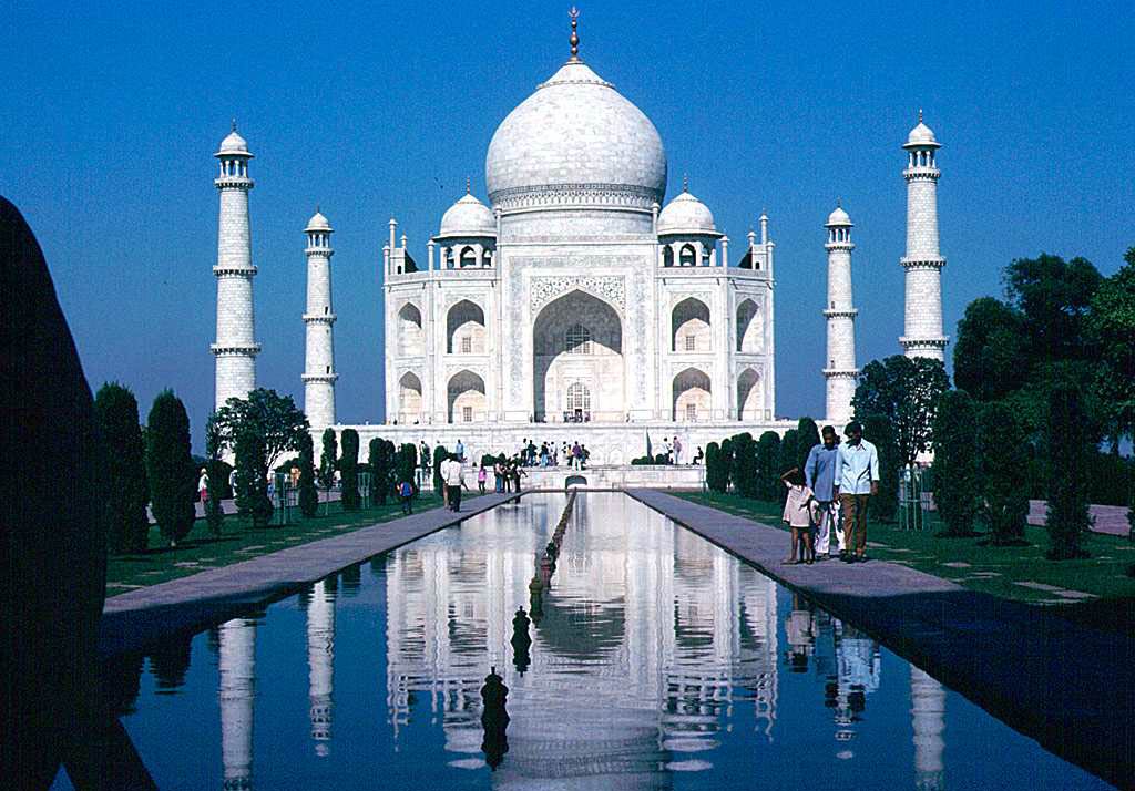 The Taj Mahal, a white marble mausoleum taking 17 years to build, was built by Mughal emperor Shah Jahan in memory of his wife, Mumtaz Mahal who dies during childbirth