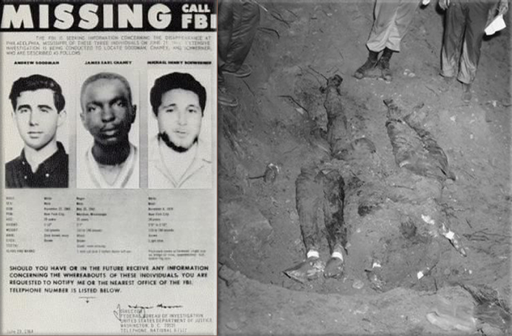Three civil rights workers; Andrew Goodman, James Chaney and Mickey Schwerner, are murdered in Neshoba County, Mississippi, United States, by members of the Ku Klux Klan