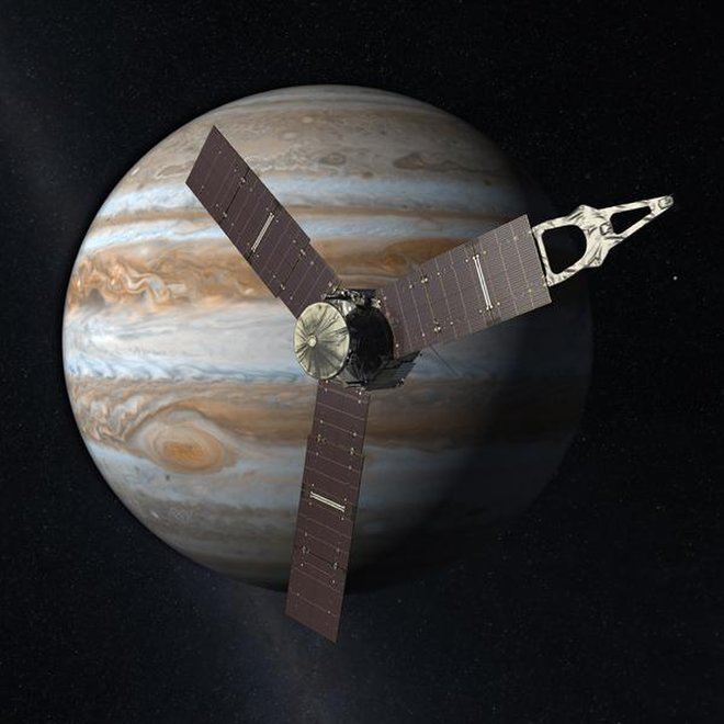 Juno space probe arrives at Jupiter and begins a 20-month survey of the planet.