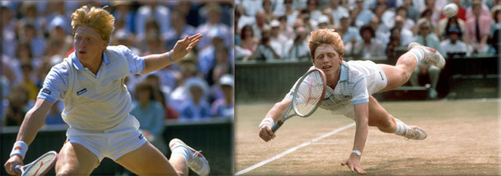 Boris Becker in 1985 at Wimbledon, source Getty Images.