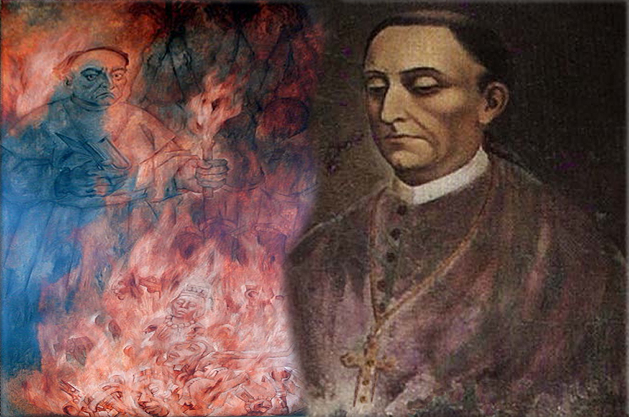 Fray Diego de Landa, acting Bishop of Yucatan, burns the sacred books of the Maya