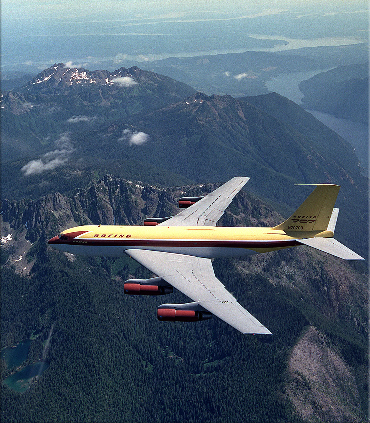 First flight of the Boeing 367-80, prototype for both the Boeing 707 and C-135 series