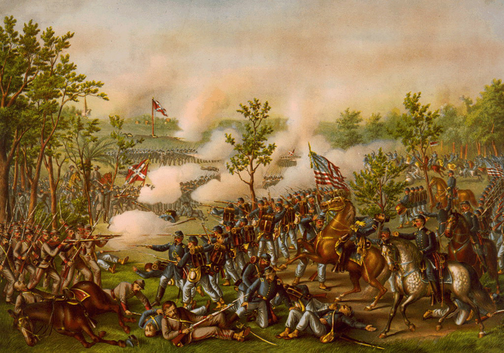 American Civil War, Battle of Atlanta: outside Atlanta, Georgia, Confederate General John Bell Hood leads an unsuccessful attack on Union troops under General William T. Sherman on Bald Hill