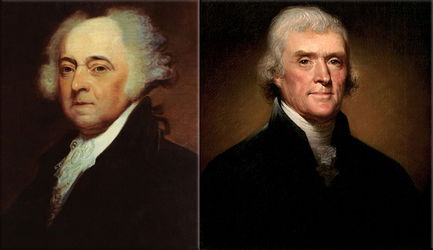 Thomas Jefferson, third president of the United States, dies the same day as John Adams, second president of the United States, on the fiftieth anniversary of the adoption of the United States Declaration of Independence
