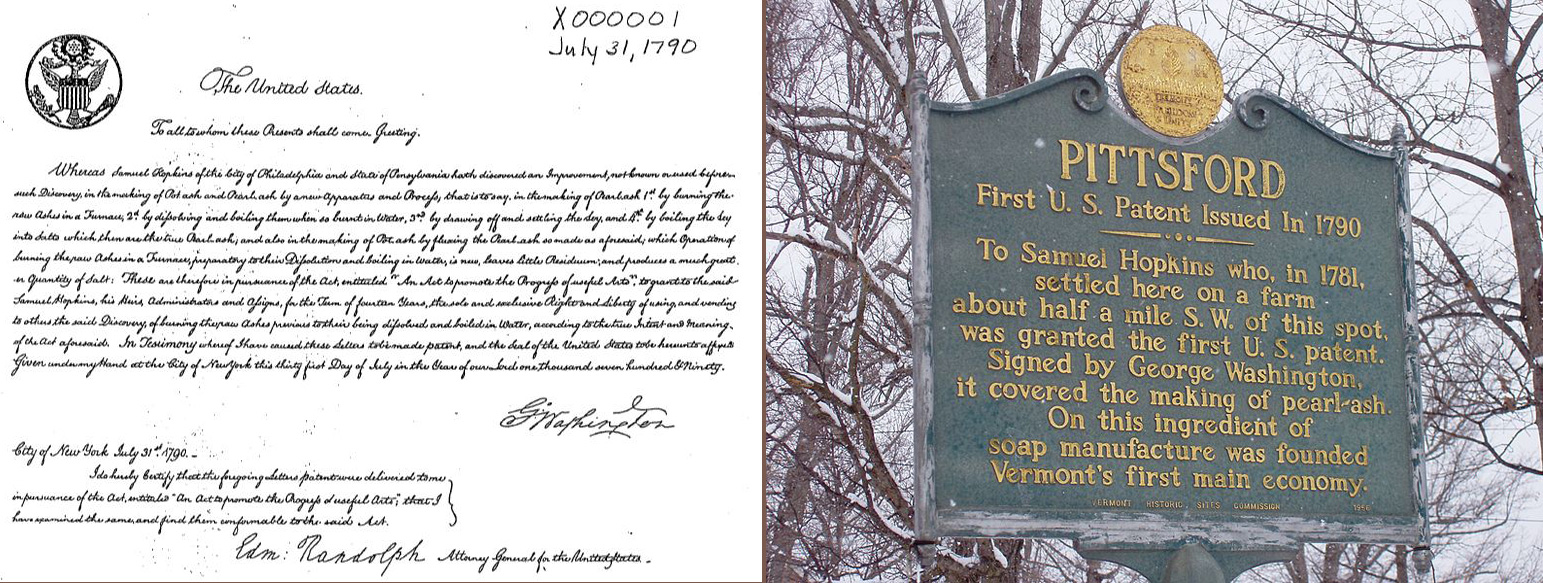 The very first U.S. patent is issued: to inventor Samuel Hopkins for a potash process