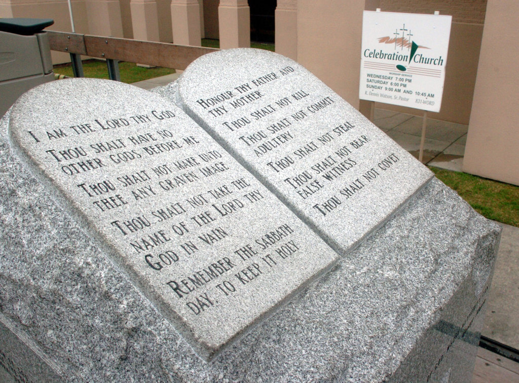 Alabama Supreme Court Chief Justice Roy Moore has a Ten Commandments monument installed in the judiciary building, leading to a lawsuit to have it removed and his own removal from office