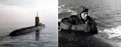The nuclear submarine USS Nautilus travels beneath the Arctic ice cap