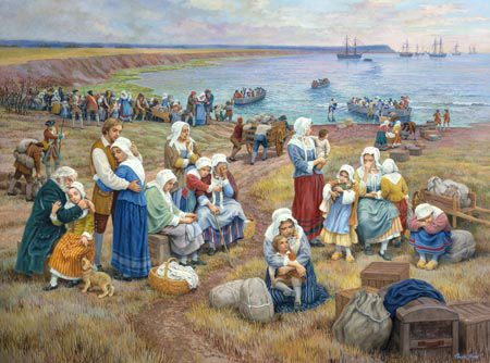 Under the orders of Charles Lawrence, the British Army begins to forcibly deport the Acadians from Nova Scotia to the Thirteen Colonies