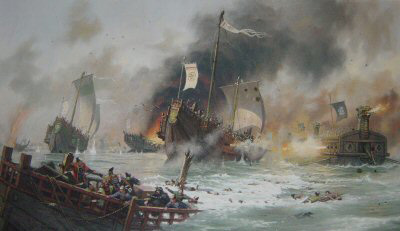 Mongol invasion of Japan, Battle of Kōan: The Mongolian fleet of Kublai Khan is destroyed by a 'divine wind' for the second time