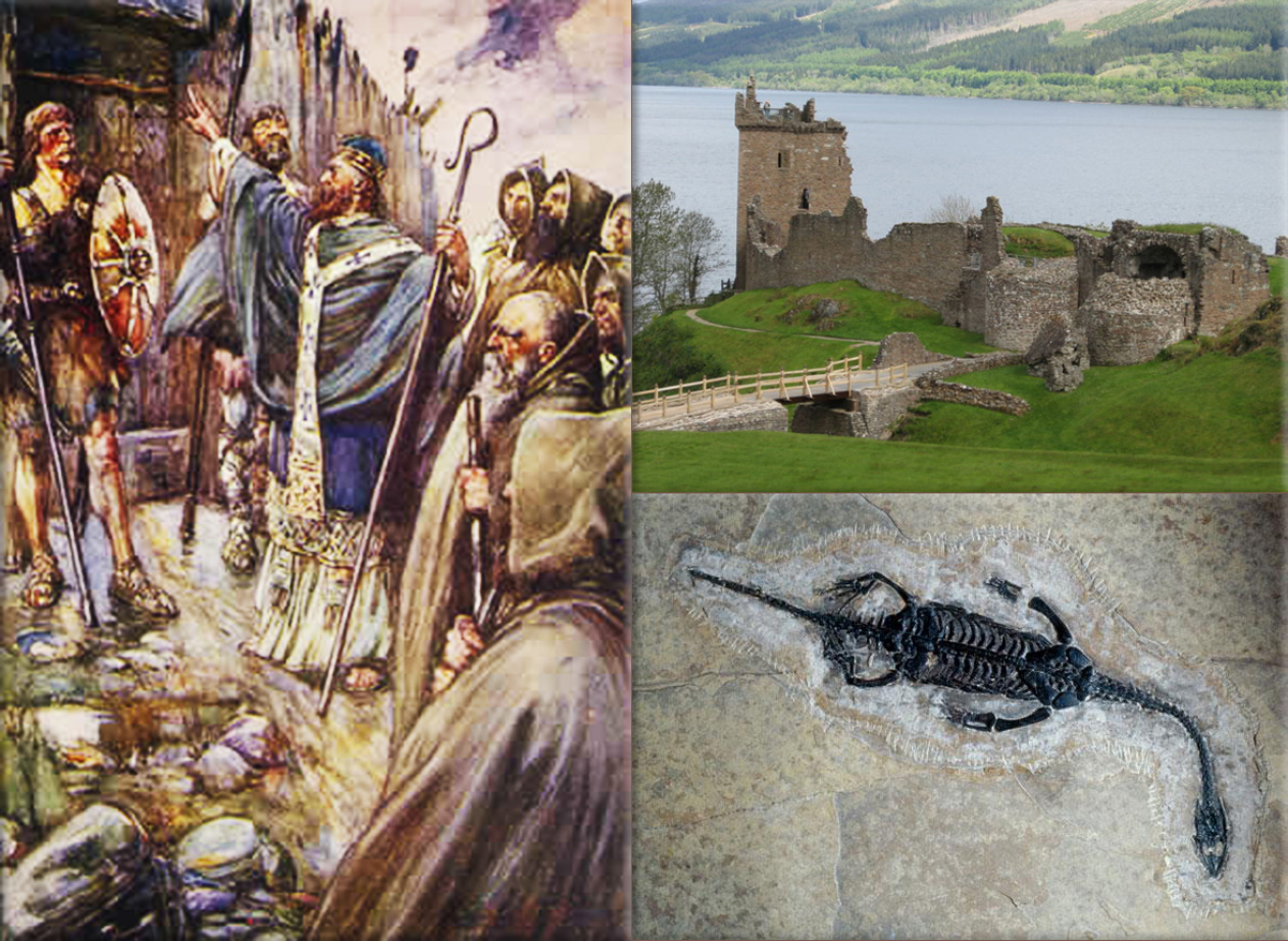 St. Columba reports seeing a monster in Loch Ness, Scotland