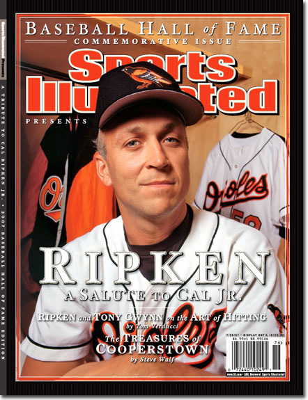 Cal Ripken Jr of the Baltimore Orioles plays in his 2,131st consecutive game, breaking a record that stood for 56 years