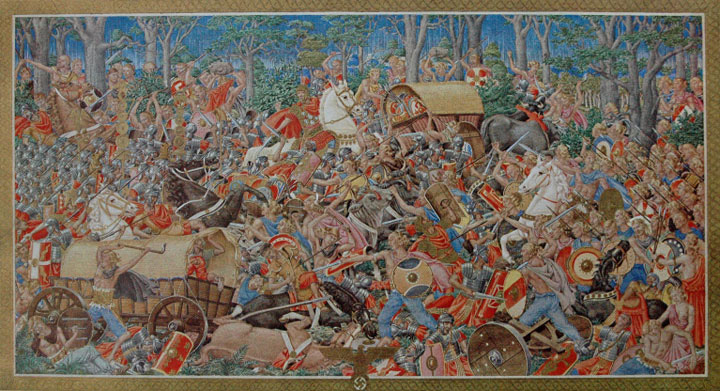 Battle of the Teutoburg Forest: Arminius' alliance of six Germanic tribes ambushes and annihilates three Roman legions of Publius Quinctilius Varus