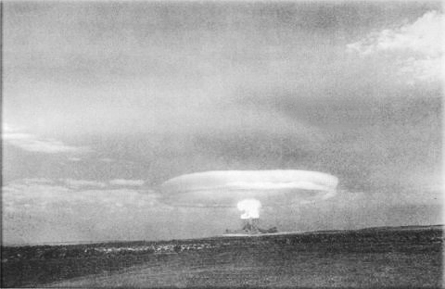Soviet Tu-4 bomber drops a 40 kiloton atomic weapon just north of Totskoye village, exposing some 45,000 soldiers and 10,000 civilians to nuclear fallout