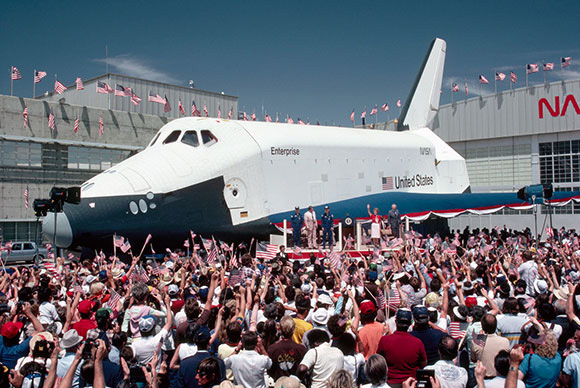 The first Space Shuttle, Enterprise is unveiled by NASA