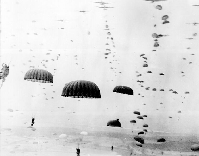 World War II: Allied Airborne troops parachute into the Netherlands as the 'Market' half of Operation Market Garden
