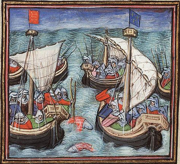 Hundred Years' War: Battle of Arnemuiden; first naval battle in history involving artillery