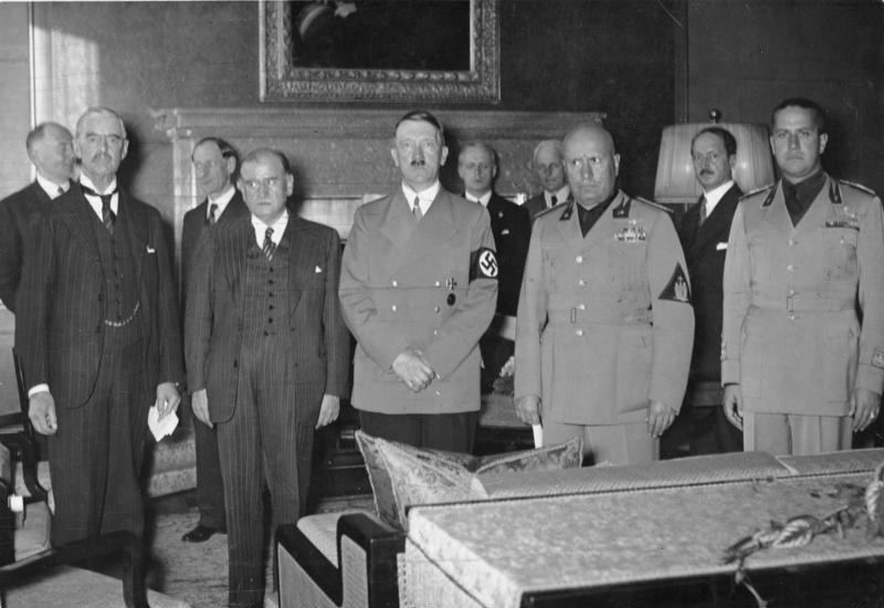 Munich Agreement: Germany was given permission from France, Italy, and Great Britain to seize the territory of Sudetenland, Czechoslovakia