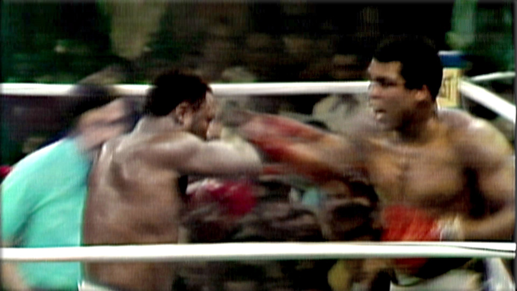 Thrilla in Manila: Muhammad Ali defeats Joe Frazier in a boxing match in Manila, Philippines