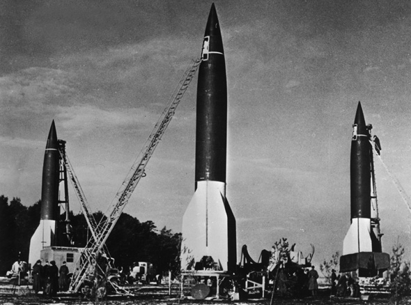 World War II: Spaceflight; The first successful launch of a V-2 /A4-rocket from Test Stand VII at Peenemünde, Germany. It is the first man-made object to reach space