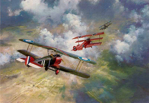 World War I: first aerial combat resulting in an intentional fatality