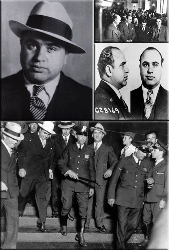 Al Capone Chicago Gangster; Historic courtroom at 2600 S. California Avenue, Chicago, IL;  Al Capone (in white hat) emerged from a federal building in Chicago after his trial on Dec. 10, 1931 (The gangster was convicted of five counts of tax evasion and failing to file a return) Associated Press