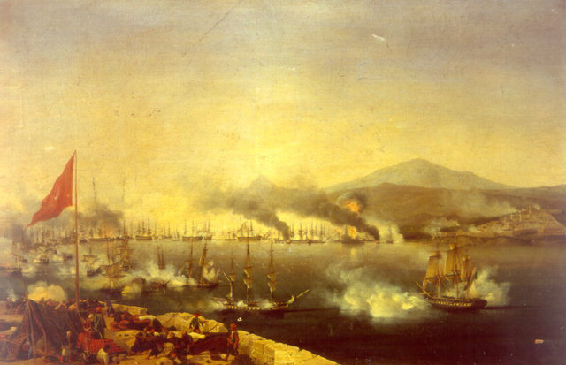 Battle of Navarino: a combined Turkish and Egyptian armada is defeated by British, French, and Russian naval force in the port of Navarino in Pylos, Greece