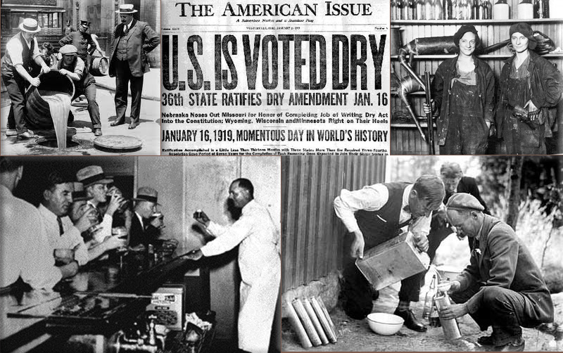 U.S. Congress passes the Volstead Act over President Woodrow Wilson's veto, paving the way for Prohibition to begin the following January, and ends on December 5th 1933 with the retification of the Twenty-first Amendment to the United States Constitution
