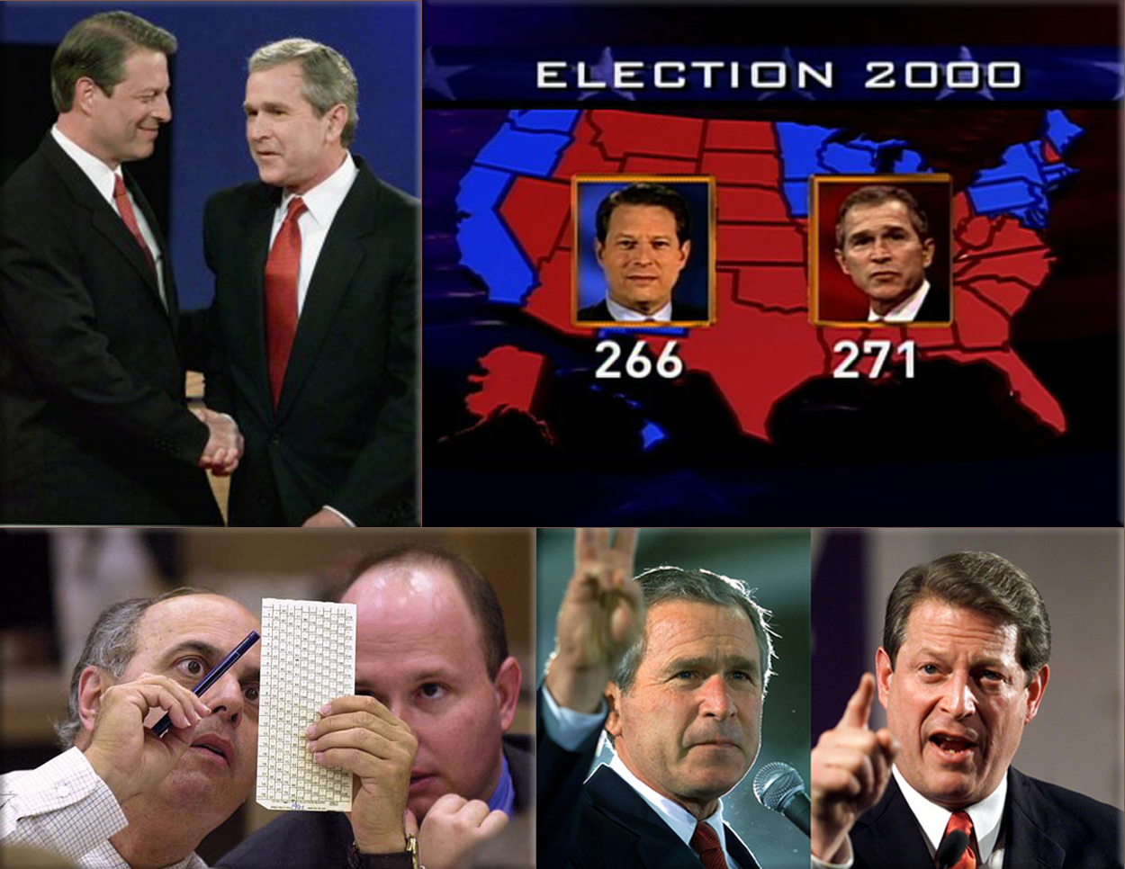 United States presidential election, 2000: was a contest between Republican candidate George W. Bush, the governor of Texas and son of former president George H. W. Bush, and Democratic candidate Al Gore, the Vice President - Voting machines disputed ballots