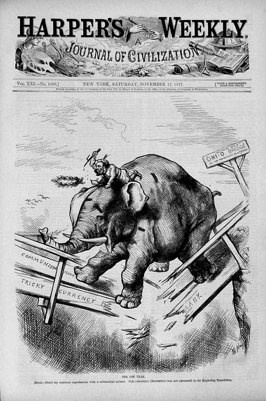 Cartoon by Thomas Nast in Harper's Weekly, is considered the first important use of an elephant as a symbol for the United States Republican Party