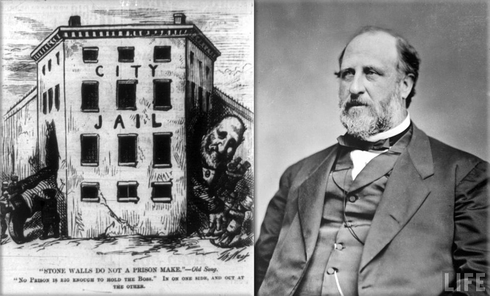 Better known as Boss Tweed: William M. Tweed, Member of the U.S. House of Representatives from New York's 5th district; 'Stone Walls Do Not a Prison Make', January 1876 editorial cartoon by Thomas Nast depicting Tweed's escape from prison