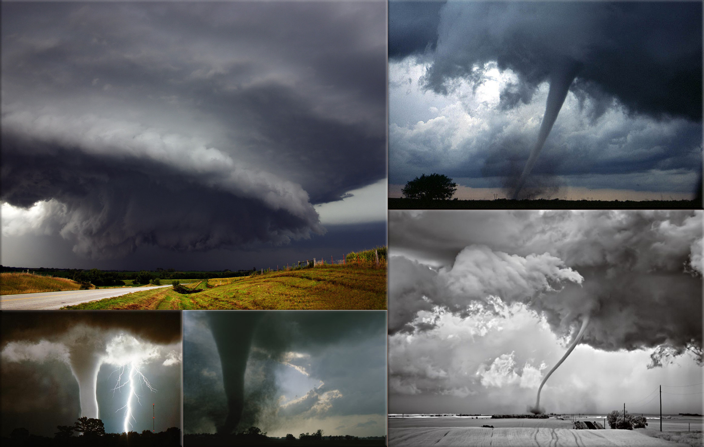 Tornado Collage: A tornado is a violently rotating column of air that is in contact with both the surface of the earth and a cumulonimbus cloud or, in rare cases, the base of a cumulus cloud.