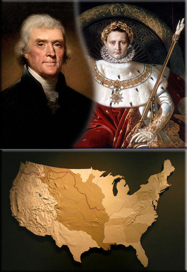 Thomas Jefferson, 3rd President of the United States, Rembrandt Peale (1805). - Coronation of Napoleon I on his Imperial Throne by Jean Auguste Dominique Ingres, 1806. Louisiana Territory purchased by the United States from France for $15 million, more than doubling the size of the young nation.