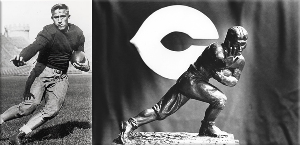 University of Chicago RB Jay Berwanger, credit AP; The first Heisman Trophy, awarded to Jay Berwanger of the University of Chicago, which was then in the Big Ten. (University of Chicago), credit New York Times