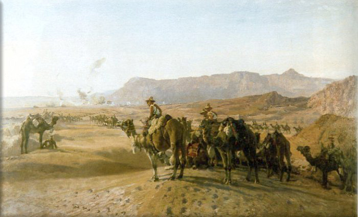 World War I: Sinai Campaign; First Battle of Magdhaba, Camel corps at Magdhaba by Harold Septimus Power, 1925