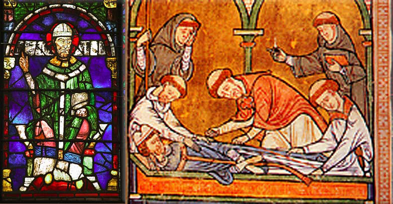 Thomas Becket (Saint Thomas of Canterbury, Thomas of London and later Thomas à Becket; Archbishop of Canterbury from), venerated as a saint and martyr by both the Catholic Church and the Anglican Communion - He engaged in conflict with Henry II of England over the rights and privileges of the Church and was murdered by followers of the king in Canterbury Cathedral (soon after his death, he was canonised by Pope Alexander III)