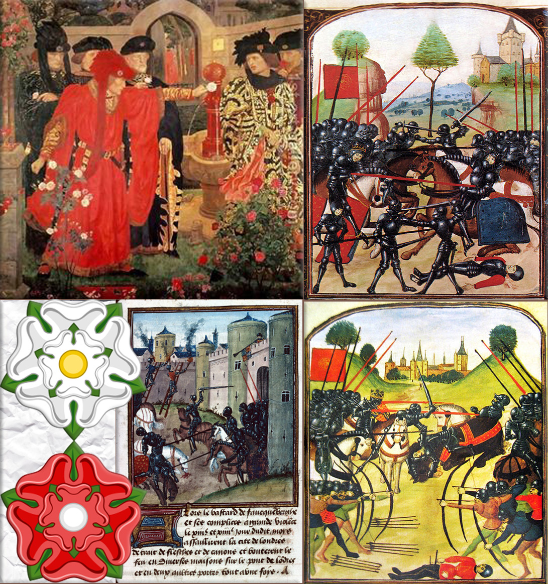 Wars of the Roses: a series of dynastic wars fought between supporters of two rival branches of the royal House of Plantagenet; the houses of Lancaster and York (whose heraldic symbols were the 'red' and the 'white' rose, respectively) for the throne of England