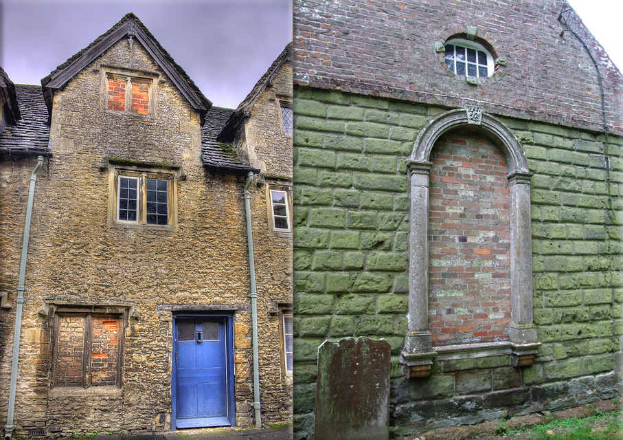 A window tax is imposed in England, causing many householders to brick up windows to avoid the tax (Lacock village, Wiltshire, England, credit Nonac Digi; Saint Helen church, Aswardby, credit Geograph.org.uk)